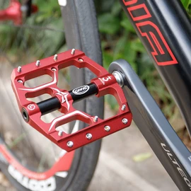 Road/Mountain Bike Pedals - 3 Bearings 9/16” Aluminum Alloy Bicycle Pedals - Mountain Bike Pedal with Removable Anti-Skid Nails … (Red)