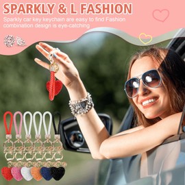 XIABYAYU Heart Keyring, Glitter Keyring with Rhinestones, Car Key Fob, Heart Pendant Key Ring, Key Ring for Women Valentine's Day, red