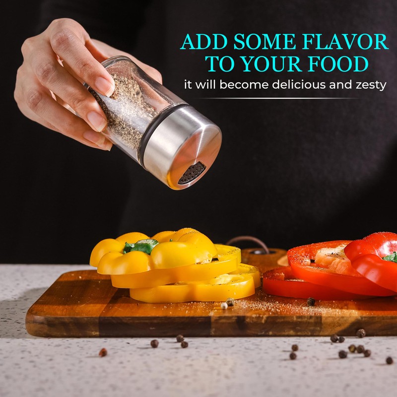 Salt and Pepper Shakers Set with Adjustable Pour Holes -