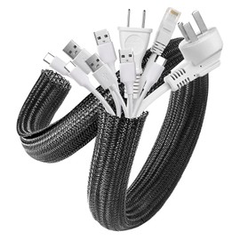 AGPTEK Funda para Cables de 7.6m 13-23mm, Funda de Ocultación de Cables Ajustable, Gestion de Cables con Trenzado Ranurado de PET, Protección de Cubierta de Cables para Cables de Automóviles/TV