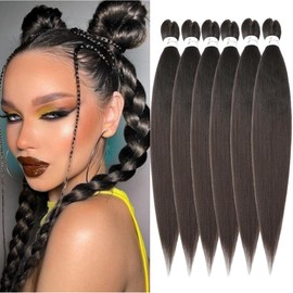 Easy Braid Pre stretched Braiding Hair Extensions 20 Inch 6Packs Yaki Textured Crochet Synthetic Hair Hot Water Setting Crochet Extensions (20 Inch, 4#)