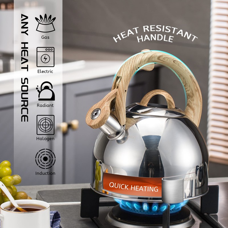 MARSKITOP Tea Kettle Stove Top, Food Grade Stainless Steel Whistling