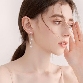 CRMAD Pearl Threader Earrings For Women Sterling Sliver Pearl Gifts