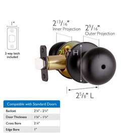 Design House 778944 Cambridge 2-Way Adjustable Privacy Door Knob for Bathroom Bedroom, Matte Black