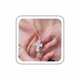 Wendalern Gothic Cross Necklace Choker Enamel Cross Pendant Necklace Silver Round Snake Chain Religious Necklace White Cross Clavicle Necklace Hip Hop Jewellery for Women, Zinc