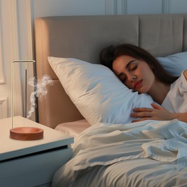 2-in-1 Incense Holder Incense Burner Handmade Wooden Base Incense Bowl Backflow Incense Burner Set for Home Office Decor Yoga Meditation (Brown)