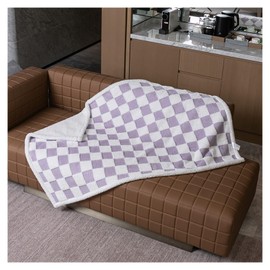 Maidewow Waterproof Pet Blanket,Dog Bed Covers Small Throw for Puppy Cats Stylish Jacquard Pets Couch Sofa Furniture Protection Washable Reversible Covers (Purple Check,XS)