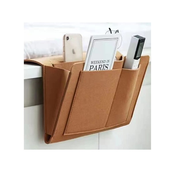 Bed Organiser Bed Bag, Felt Bed Shelf Organiser, Bed / Sofa Organiser Hangs from the Side of Your Bed for Bed Rails, Beds, Desks, Counters (Brown)