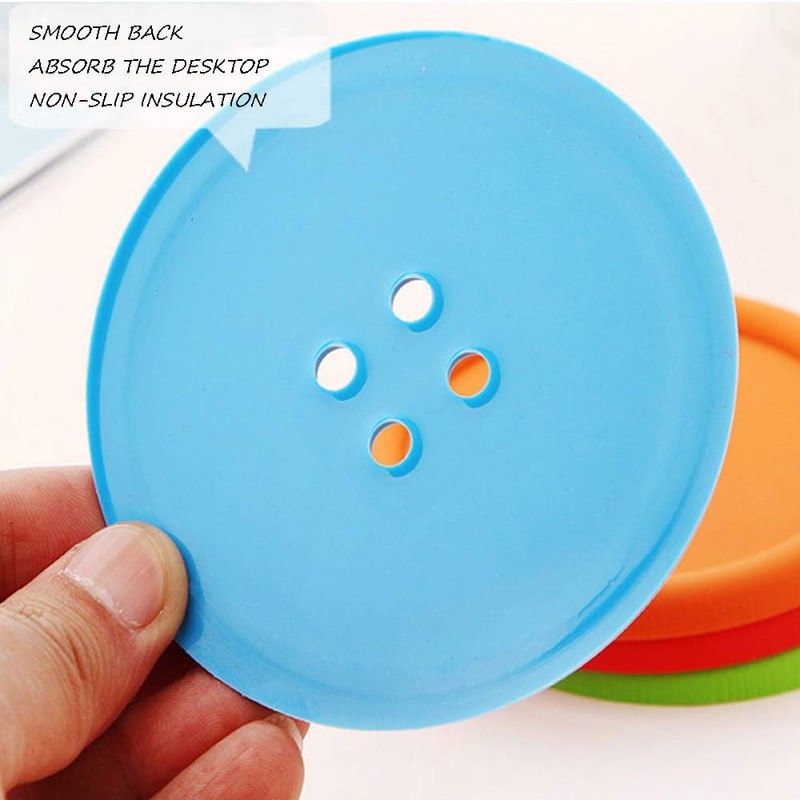 Creativee 10Pcs Silicone Drink Coaster,Colorful Round Button Shaped Cup Cushion