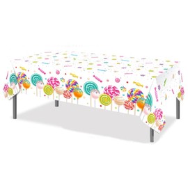 Dusenly Candy Party Tablecover Lollipop Party Tablecloth Candyland Table Decorations for Girls Kids Birthday Baby Shower Party Supplies