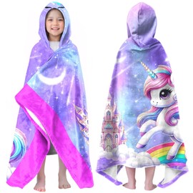 CZZDERAM Unicorn Beach Towels For Girls For Ages 4-8, Unicorn Kids Hooded Bath Towels Wrap for Toddler Teen Girls 30x50 inch Quick Dry Purple Toddler Towel Girl Perfect for Beach Pool Swimming