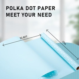 Flyhill Blue Wrapping Paper Roll-46.8sqft(17 Inch X 32.8ft)-Reversible Gift Wrap Paper with Polka Dot Design for Christmas,Birthday, Wedding,Baby Shower,All Holidays