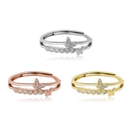 Meissa 925 Stering Silver Ring for Women Dainty Butterfly Ring Tiny Cubic Zirconia Crystal Butterfly Stackable Band Engagement Ring Size 3-10, Gold