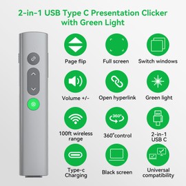 Presentation Clickers for PowerPoint Presentations, [Aluminum Alloy] + [2 in 1 USB C/A] PowerPoint Clicker with Laser Pointer Wireless Presenter PPT Slide Remote Control Clicker for Mac, Computer