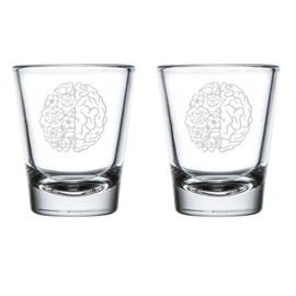 Set of 2 Shot Glasses 1.75oz Shot Glass Flower Brain Mental Health Psychologist Psychology Gift
