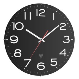 TFA Dostmann Analogue Wall Clock Black with White Numbers, 60.3509, Radio-Controlled Wall Clock, Diameter 31 cm, Modern Design for Living Room, Kitchen, Office, with Second Hand