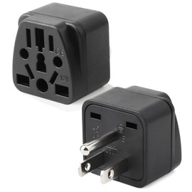 Paquete de 2 adaptadores de enchufe de viaje de EE. UU., UE, Reino Unido, AU, in, CN, JP, Asia, Italia, Brasil a Estados Unidos (tipo B), enchufe de pared de 3 clavijas, enchufe de pared de enchufe de pared (negro)