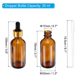 PATIKIL 30ml Glass Dropper Bottle, 99Pcs Leakproof Essential Oils Sample Liquid Perfume Container with Eye Dropper Label Funnel for Storage Home Travel, Amber