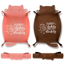 Cat Dice Rolling Tray，Qiundar 2 PCS Novelty Folding Leather Dice Holder Premium Catchall Jewelry Tray for RPG, Board Games and Travel