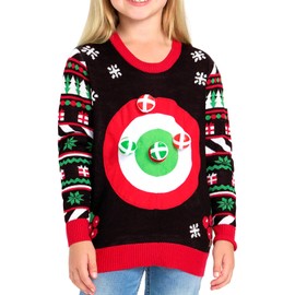 Tipsy Elves Christmas Sweaters for Kids - Children's Cute and Tacky Ugly Pullovers for Boys and Girls Youth Holiday Knitwear - Youth Black Dart Board Game Christmas Sweater Size X-Small