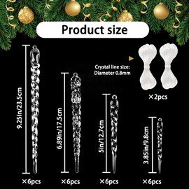 JOISHOP 24pcs Clear Christmas Tree Pendants, 4 Styles Acrylic Crystal Christmas Hanging Set Icicle Hanging Ornaments with Strings for Xmas Tree Party Indoor Decorations