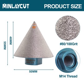 MINLAYCUT Diamond Cone Tile Bit 50mm Beveling Chamfer Bits Countersink Drill Bits M14 for Enlarging Trimming and Existing Holes