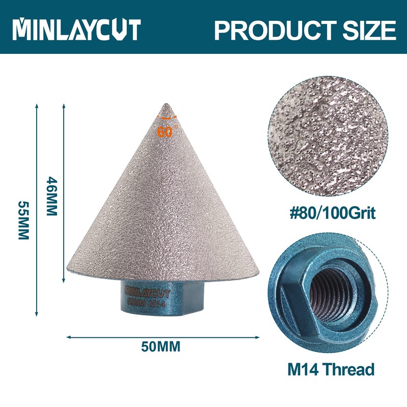 MINLAYCUT Diamond Cone Tile Bit 50mm Beveling Chamfer Bits Countersink