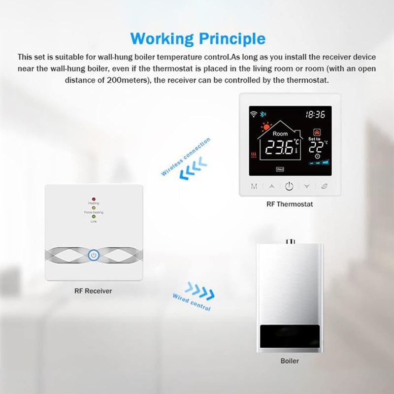 WiFi Smart Boiler Thermostat with Receiver 3.5Inch LCD Display Intelligent