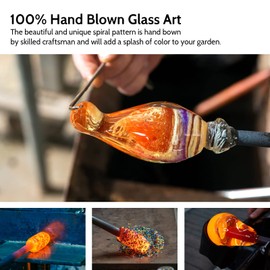 Hummingbird Feeder for Outdoors Hanging, Hand Blown Glass Hummingbird Present with Perch, Leak Proof, Never Fade, 4 Feeding Ports, 38 fl.oz, Include Hook, Ant Moat, Rope, Brush, Present for Garden