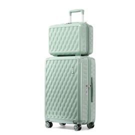 Somago Carry On 2 Piece Luggage Set 20 Inch Airline Approved Lightweight PC+ABS Hardside Travel Suitcase with Spinner Wheels TSA Lock YKK Zippers Woven Pattern (13"/20", Matcha Green)