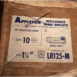 Appleton Electric LR125M 1-1/4" Conduit Body Malleable Iron Unilet Threaded APPLETON NEW LR-125M