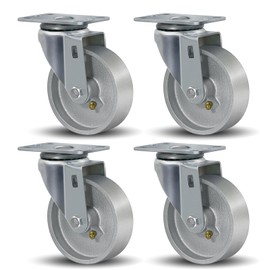 CWfutureparts 4" Caster Wheels Heavy Duty 1600 lbs，Swivel Casters Set of 4, Industrial Plate Casters, Semi Steel Cast Iron Wheels for Furniture,Workbench (4 Swivel)