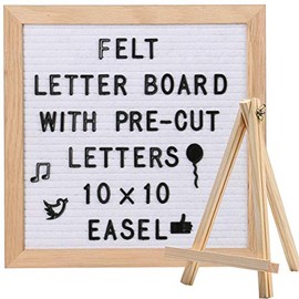 White Felt Letter Board 10x10 Inches + 374 3/4ââ Pre-Cut Black Letters. Changeable Letter Board with Stand Easel Changeable Message Board with Letters Office Business Sign Boards Home Decor Felt Board
