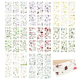 700 pcs 48 Sheets Flower Scrapbook Stickers for Crafts Pressed Flower Stickers Transparent Decoration Waterproof Flowers Cute Stickers for Scrapbooking Art DIY