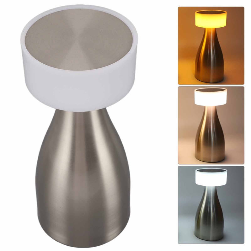 Metal Table Lamp Stepless Dimmable 3 Color Touch Control Rechargeable