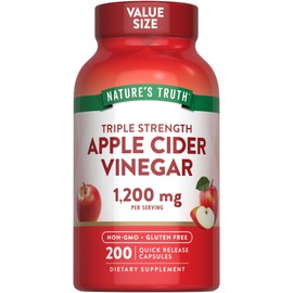 Natures Truth Vinagre de Sidra de Manzana 1200 mg 200 Cápsulas Fuerza Extra Suplemento Alimenticio Sin OMG Sin Gluten                                 