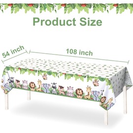 FLUBARE 3Pack Jungle Safari Tablecloths Wild Animals Table Cover, Safari Baby Shower Decorations, 108" x 54" Wild One Birthday Party Supplies (Sage Green)