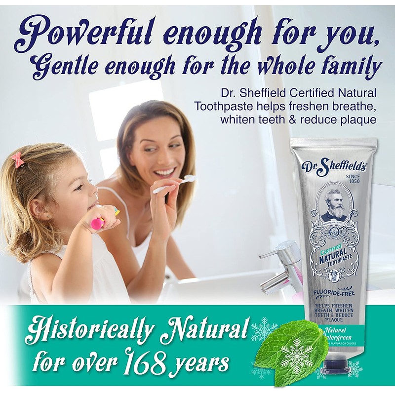 Dr. Sheffield’s Certified Natural Toothpaste (Wintergreen) - Great Tasting, Fluoride