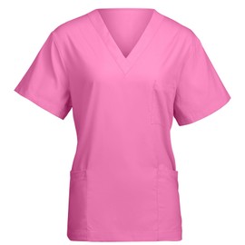 AUYAO Womens Hospital Uniform Nurse Top Uniforms Scrub Top, Pink Nurse Uniform Workwear Doctor Nurse Dress, V Neck Line Regular Fit Top with Short Sleeves for Dental Nurse Vets Elderly Carers(XL)