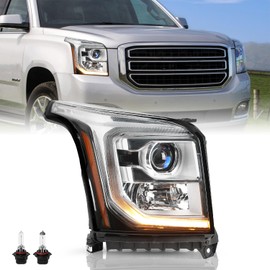 TUSDAR Headlights for 2015-2020 GMC YUKON SLT/SLE/XL SLT/SLE with LED DRL [Halogen OE Style] Projector Headlamp Replacement with Bulbs NOT FIT Denali Molel Right Passenger Side