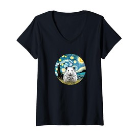 Womens Dwarf Hamster Pet Cute - Van Gogh Starry Night Style V-Neck T-Shirt