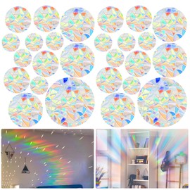 simarro Pack of 26 Prism Window Stickers, Suncatcher Stickers, Circular Sun Catcher, Bird Protection, Rainbow Window Film, Anti-Collision Window Sticker for Glass Panes, Door Windows, Bedroom