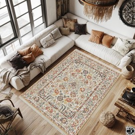 Aucma Large Big Area Floor Rug for Living Room Bedroom Thick Non Slip Machine Washable Alfombras para Salas Tapetes Habitacion New Home Gifts Apartment Decor Essentials House Gadgets Orange 5x7