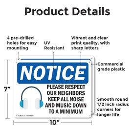 (2 Pack) Please Respect Our Neighbors OSHA Notice Sign 10 Inch X 7 Inch Plastic Sign, Weather Resistant, UV Protected for Workplace, Business, and Construction Site, Made in the USA