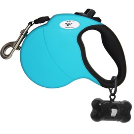 CROWN PAWS Correa De Perro Retráctil De 16 Pies para Perros Grandes De hasta 44 Libras, Cinta De Nailon Sin Enredos, M Medio Azul