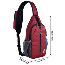 WATERFLY Sling Backpack Sling Bag Shoulder Backpack Shoulder Bag Adjustable Backpack Strap Hiking Chest Backpack for Men and Women, darkred, shoulder bag