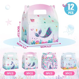 WERNNSAI Mermaid Party Favor Treat Boxes - 12 Pack Mermaid Paper Gift Boxes Small Candy Snack Goodie Bags for Kids Summer Party Purple Blue Gift Wrapping Box for Birthday Holiday Baby Shower