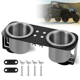 Grab Bar Dual Cup Holder for Honda Talon 1000R/X 2019-2023/1000X-4, with Two Stainless Steel Cups for Kawasaki Teryx KRX 1000 2020-2023, for Polaris RZR XP 1000/XP Turbo/800/900 2008-2023