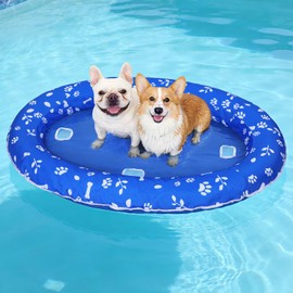 Anti-Tear Oxford Dog Pool Float - 54in Inflatable Dog Raft for Swimming Pool Lake, Stable Support Summer Doggies Toy with Water Flow Holes, Bone