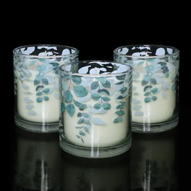 Eucalyptus Aromatherapy Candles Decorative Glass Soy Candles with Eucalyptus Leaf Design 6.5oz Long Lasting Burn Time Scented Candles, Set of 3, Green